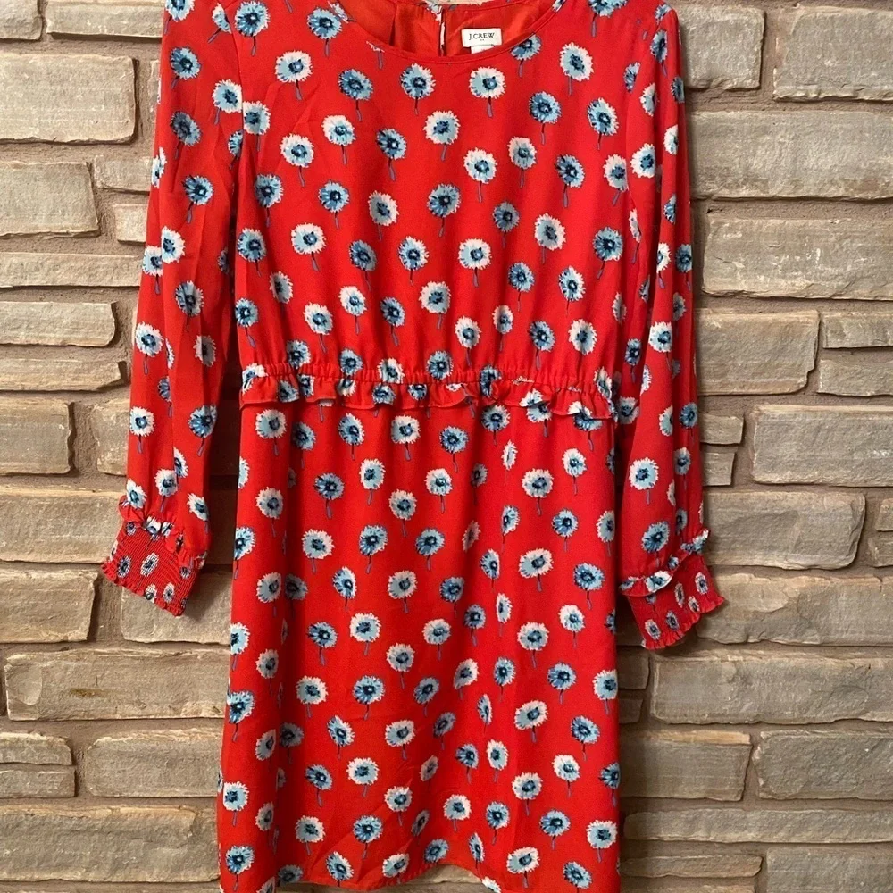 J Crew Women's Size 14 Red Longfellow Lined Floral Casual Dress